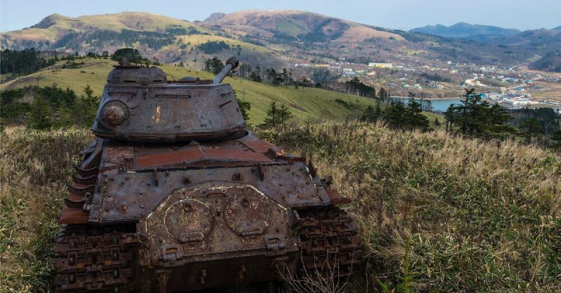 After departure from the village, I went to 'conquer' the tank hill. The way took me 30 minutes. On one of the hills, the beautiful sight of the Krabozavodsk Village appeared.