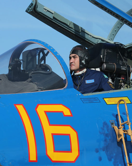 Kazakhstan Airforce Sukhoi Su-27 fighter at Aviadarts military exercise at Dyagilevo Airbase, Ryazan. Russia. (Photo by Fyodor Borisov/Transport-Photo Images)