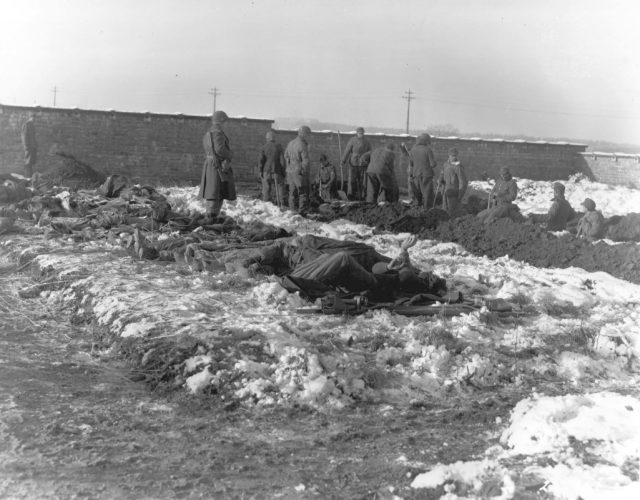 The Photo above: German prisoners of war dig graves for members of the 101st Airborne Division who were killed defending Bastogne against the Germans. Signal Corps Photo . The 101st Airborne Division’s casualties from 19 December 1944 to 6 January 1945 were 341 killed, 1,691 wounded, and 516 missing. The 10th Armored Division’s CCB incurred approximately 500 casualties (source Wikipedia).