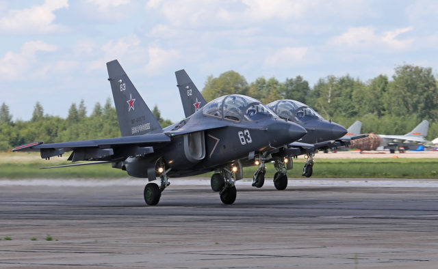 Russian Airforce Yak-130 light attack plane at Aviadarts military exercise at Dyagilevo Airbase, Ryazan. Russia. (Photo by Fyodor Borisov/Transport-Photo Images)