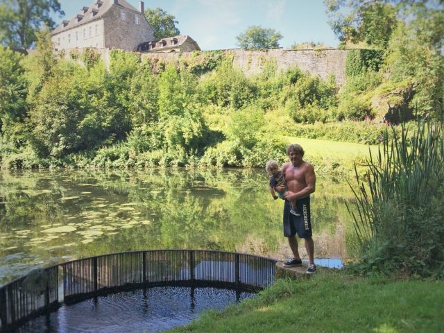 The Photo above depicts The Chateau Rolle seen from the lake. My youngest grandson Tommy came with me for a checkout of the lake for a possible hidden treasure. In the water well just next to the Castle, they had found weapons after the war that were most probably hidden there by the Americans as the attack with the Tanks began. The total surrounding of the Chateau remains a most romantic and peaceful site as if time had frozen here for ages. Thanks also to the 101st Airborne Division that this magic place is still intact!. A true Miracle was it to visit this hidden site in such good state.