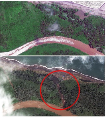 Photos given by the Costa Rican government to the ICJ accusing Nicaragua of cutting two channels into Isla Portillos. The above picture was taken on June 30, 2013, while that below was dated September 5. Image Source: Casa Presidencial 