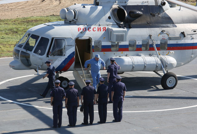 Colonel-General Victor Bondarev, Commander-in-Chief of the Russian Air Force arrives with Mil Mi-8 military helicopter to Aviadarts military exercise at Dubrovichi Air Range. (Photo by Fyodor Borisov/Transport-Photo Images)