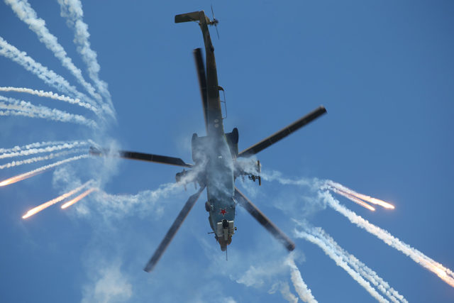 The Mil Mi-28 military helicopter at Aviadarts military exercise at Dubrovichi Air Range. (Photo by Fyodor Borisov/Transport-Photo Images)