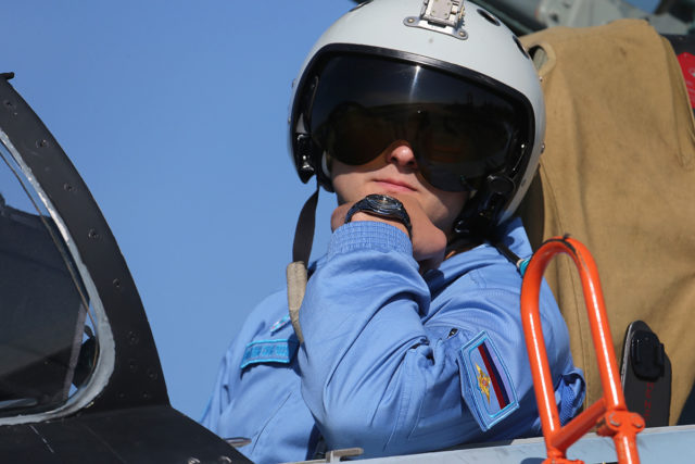 Russian Airforce Sukhoi Su-35 fighter at Aviadarts military exercise at Dyagilevo Airbase, Ryazan. Russia. (Photo by Fyodor Borisov/Transport-Photo Images)