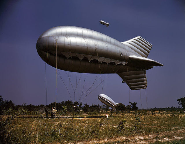 US Marine Corps barrage balloons on Parris Island, South Carolina in May 1942 Image Source: Library of Congress