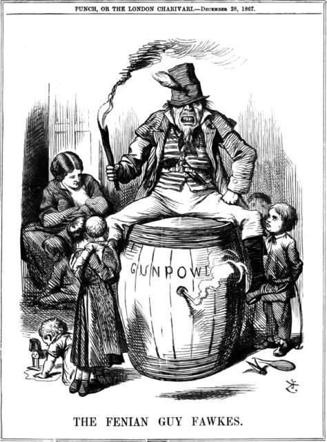 This political cartoon paints a very unflattering image of the Fenians and their violent acts. Wikipedia/ Public Domain