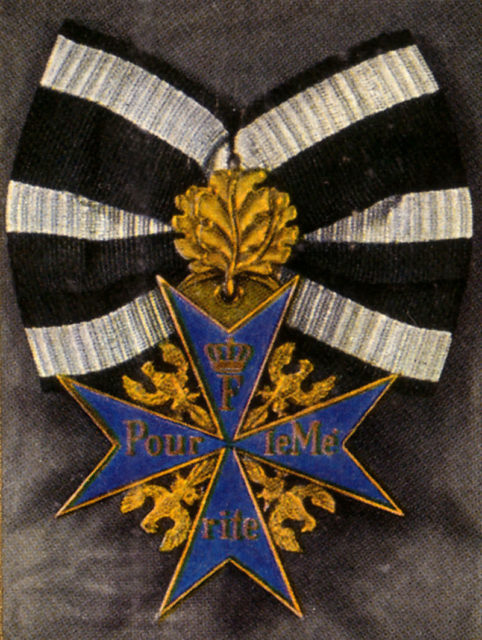The Pour le Merite, Germany's Highest Military Honor. It was an incredibly rare thing to see it awarded to anyone below a General. Being awarded to a lowly Lieutenant in the Field was outright amazing. Image Source: Wikimedia Commons/ public domain.