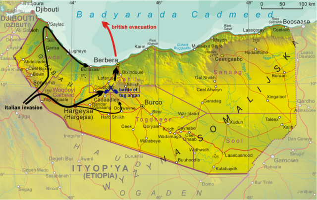 Battle Map of the Italian invasion of Somaliland via commons.wikimedia.org GNU Free Documentation License