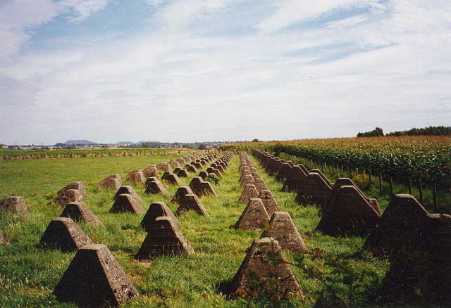 Tank obstacles along the Siegfried Line near Aachen, Germany Image Source: Wikipedia CC BY-SA 3.0
