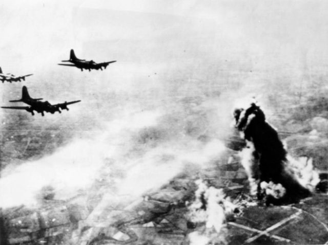 B-17 bombers approaching the Avord Air Base on April 28, 1944. Source: U.S. National Archives and Records Administration