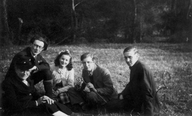 Clem Dowler (2nd from the right) and Herb Campbell (far right) in occupied France