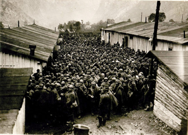 The Italian Prisoners of War after the Battle of Caporetto. 9,000 of these men were taken by Oberleutnant Rommel and his men. Image Source: Wikimedia Commons/ public domain.