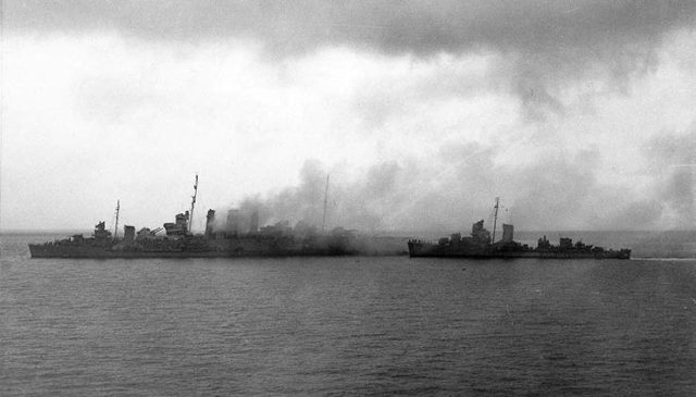 USS Blue and USS Patterson seen helping get the men off the Canberra 