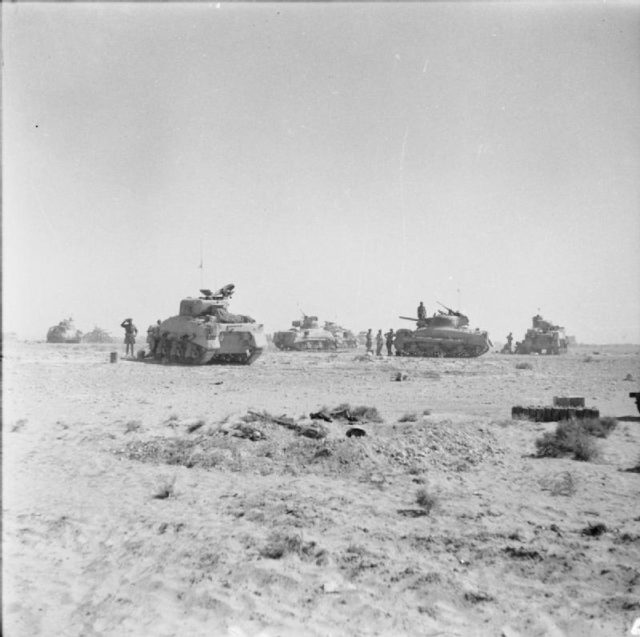 Tanks of 8th Armoured Brigade waiting just behind the forward positions near El Alamein before being called to join the battle, 27 October 1942 - Wikipedia /Public Domain