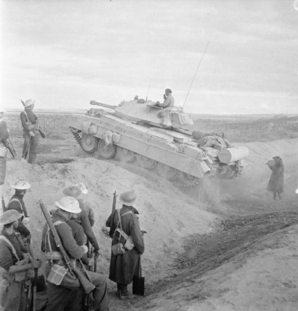 A British Crusader III tank crosses a ditch at Mersa Matruh, Libya during the British Eighth Army's pursuit of the retreating Axis forces, November 1942. Wikimedia Commons / Public Domain