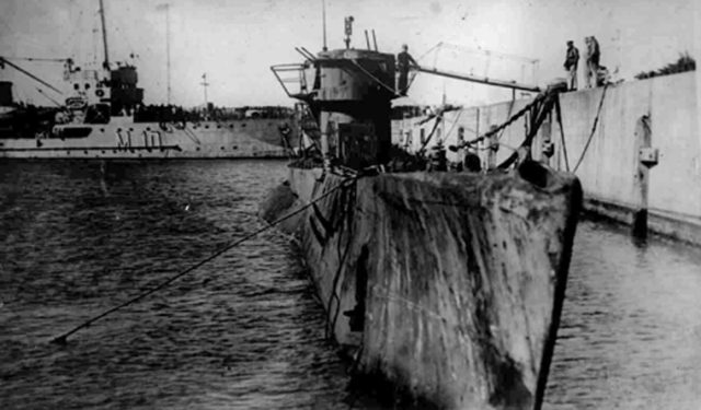 U-977 Left to rust in dock after surrendering (Germa Bunderarchives - Public domain)