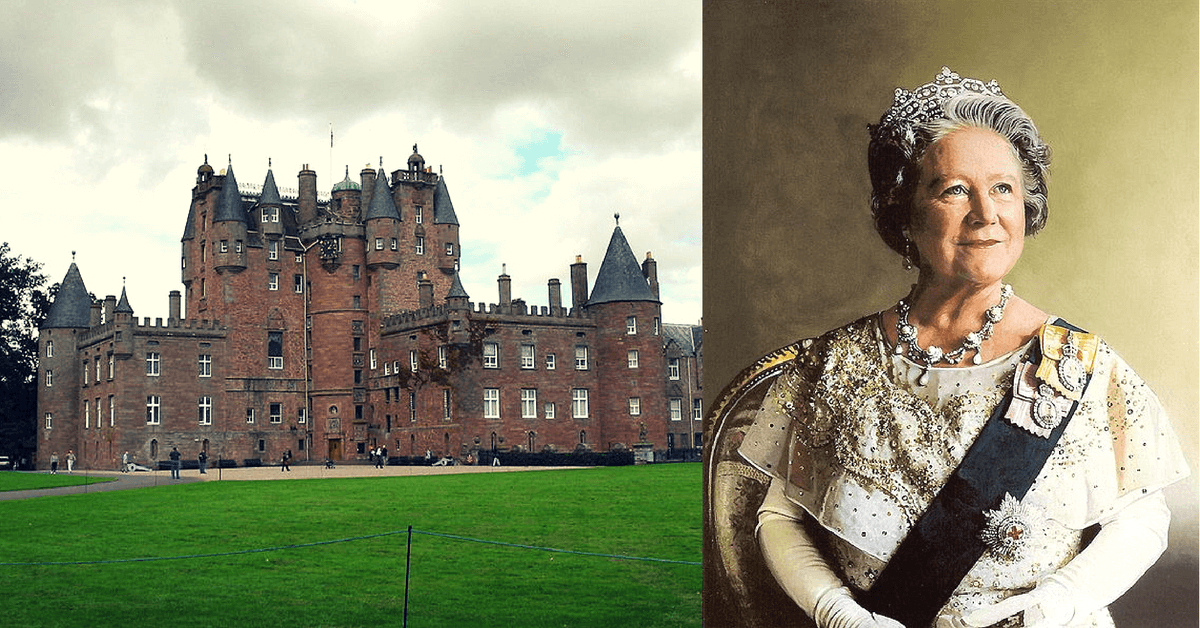 Left: Glamis Castle, Scotland. Right: HM Queen Elizabeth the Queen Mother