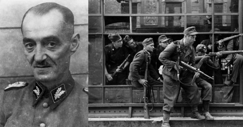 Left: Oskar Dirlewanger; Right: Members of the Special Unit Dirlewanger, August 1944, Warsaw. Pictures Credit: By Bundesarchiv, CC-BY-SA 3.0