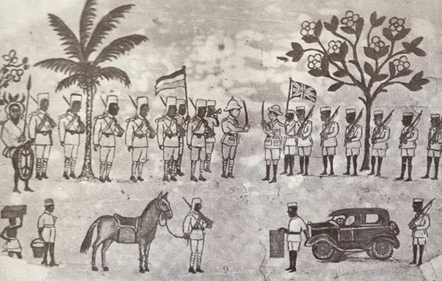 A native African drawing of the final surrender of Lettow Vorbeck at Abercorn. He won his final battle two days after the war ended, which finalized a 4 year campaign of constant raids and movement. Image Source: Wikipedia/ public domain