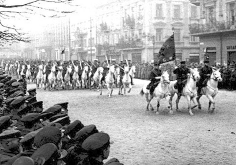 Soviet cavalry on parade in Lviv, after the city's surrender to the Red Army during 1939 Soviet invasion of Poland. 