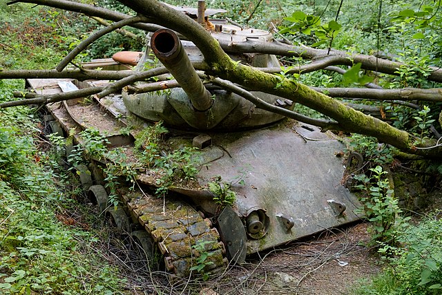 M47 Patton covered in tree branches