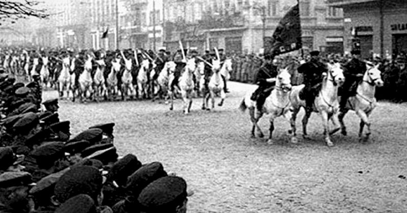 Soviet cavalry on parade in Lviv, after the city's surrender to the Red Army during 1939 Soviet invasion of Poland. 