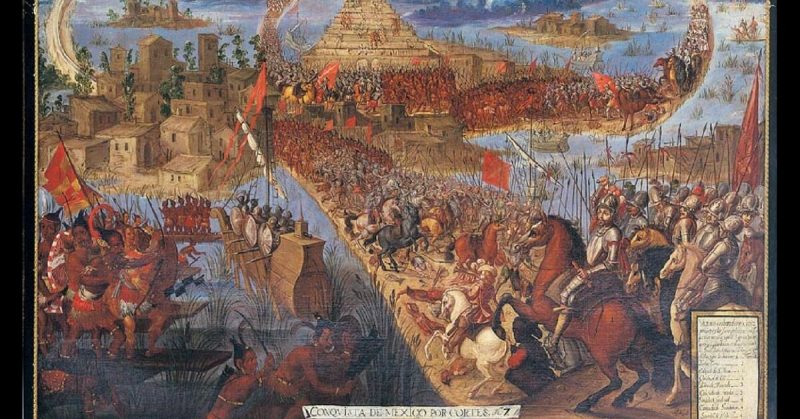 The 1521 Fall of Tenochtitlan, in the Spanish conquest of the Aztec Empire. 