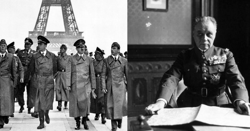 Left: Adolf Hitler on the terrace of the Palais de Chaillot on June 23, 1940. To his left is the sculptor Arno Breker, to his right, Albert Speer, his architect. Right: General Maurice Gamelin in 1936.
Bundesarchiv - CC BY-SA 3.0 de