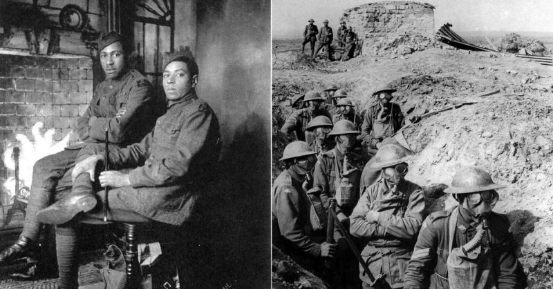 William Henry Johnson and Needham Roberts standing with their French Croix de Guerre medals in 1918