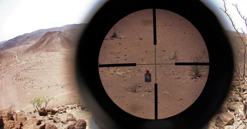 US Marine telescopic sight picture during high-angle marksmanship training. Photo Credit.