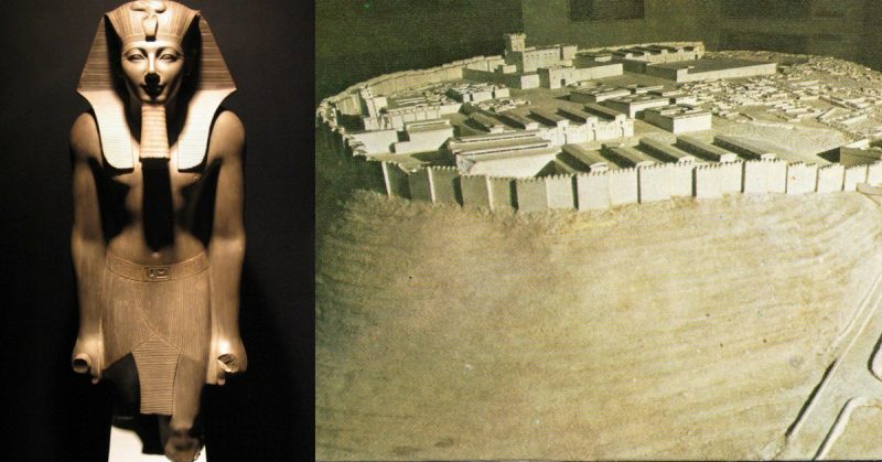 Left: Thutmosis III. Right: Model of Megiddo, 1457 BC.