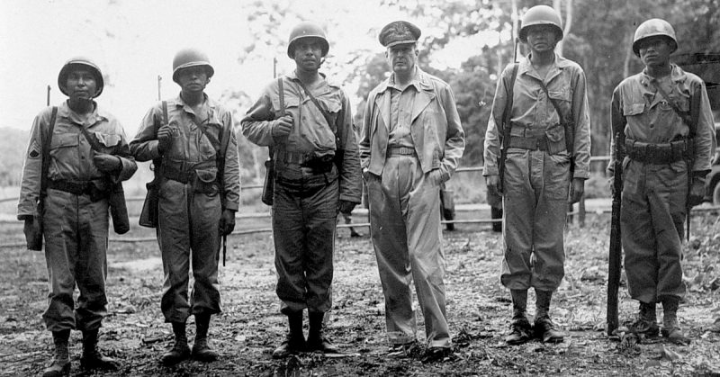 General Douglas MacArthur, on an inspection trip of American battle fronts, met representatives of five different American Indian tribes in one United States Army unit. 