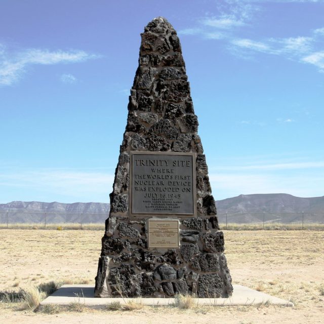 Obelisk at the Trinity Site sites where the bomb detonated. Wikipedia / Public Domain 