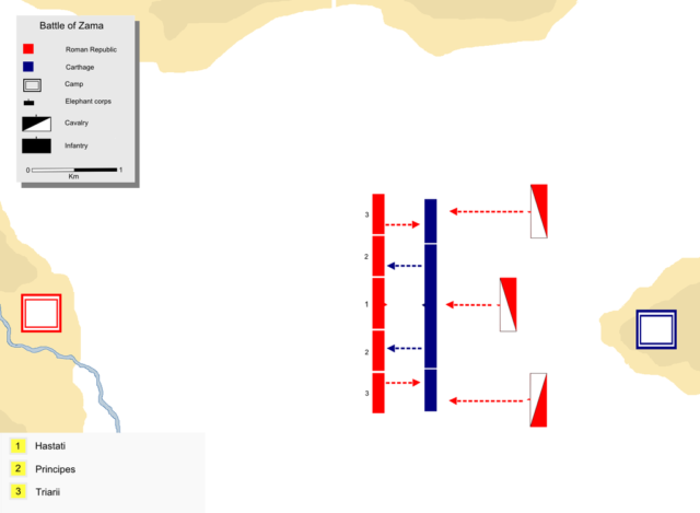 The decisive moment during the battle of Zama. the terrible blow was one that Carthage would never recover from. Image Credit.