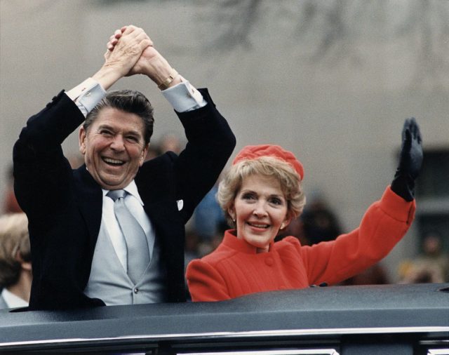 President Reagan and First Lady Nancy Reagan during the inaugural parade.