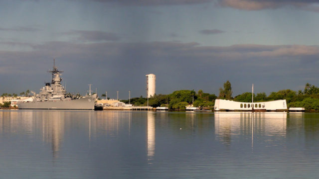 The USS Missouri and USS Arizona memorials. Photo Credit.