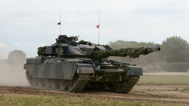 Chieftain tank in action at the Bovington Tank Museum.
