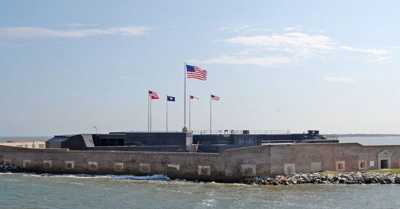 Fort Sumter in Charleston, South Carolina. <a href=https://commons.wikimedia.org/wiki/File:FortSumter2009.jpg>Photo Credit</a>