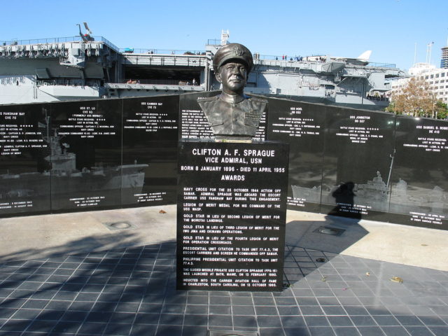 A memorial to Sprague and Taffy 3 next to USS Midway (CV-41) in San Diego.
