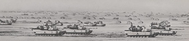US tanks from the 3rd Armored Division along the Line of Departure.