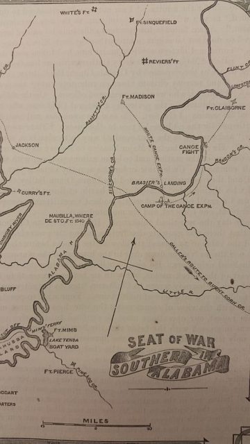 Map of Alabama during the War of 1812. Fort Claiborne is located in the upper right (Public Domain / Wikipedia)