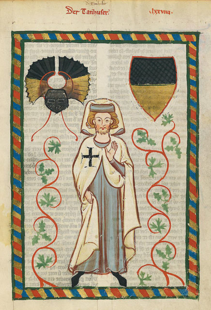 Tannhäuser in the habit of the Teutonic Knights, from the Codex Manesse.