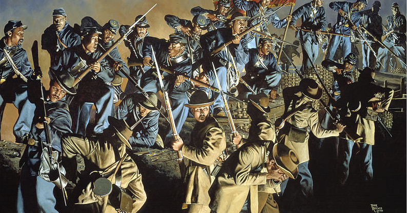 The Old Flag Never Touched the Ground, by Rick Reeves, depicting the battle at Fort Wagner