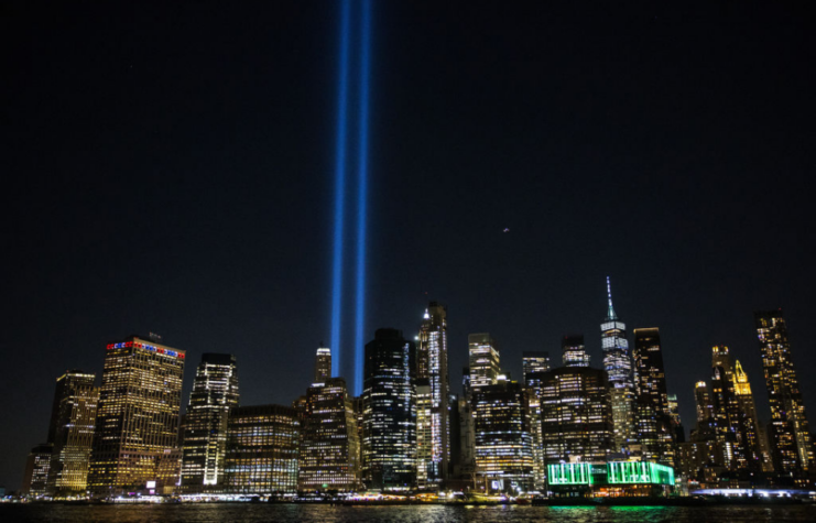 View of the New York City, New York skyline at night