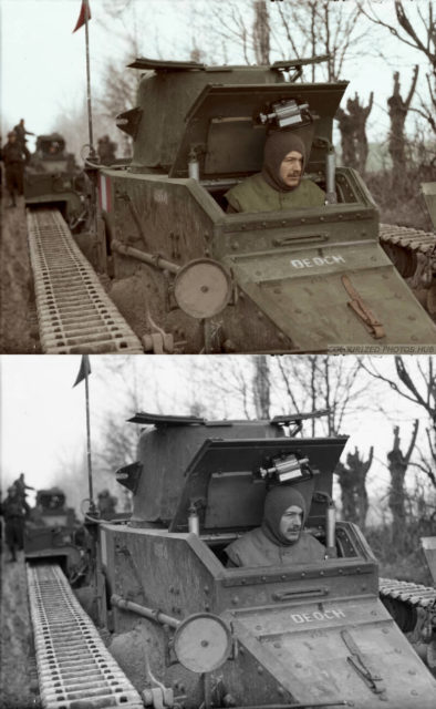 The British Army in France 1940 Close-up of the driver of a 4th Royal Tank Regiment Matilda tank, named 'Deoch', 12 January 1940