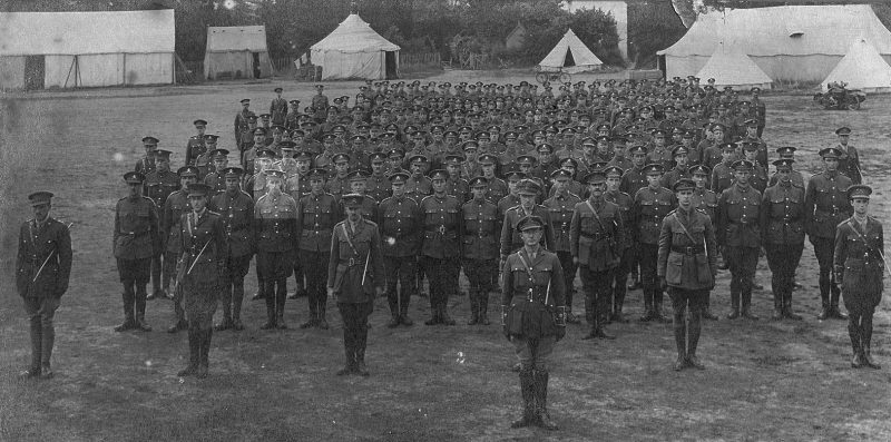 A picture of some of the very early tank crewmen - Cyril Coles is fourth from the left on the first row of men dstanding shoulder to shoulder.