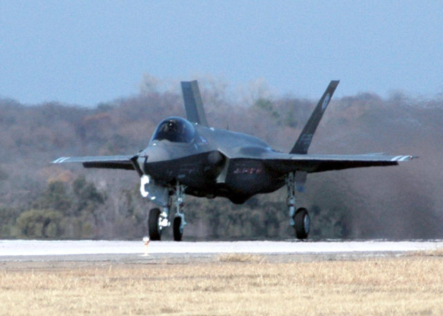 The F-35 Joint Strike Fighter (JSF) Lightning II, built by Lockheed Martin, takes off for its first flight on Joint Reserve Base Fort Worth, Texas, Dec. 15, 2006, during a test of the aircraft's initial capability. The U.S. Defense Department and eight o ther allied countries have contracted Lockheed Martin as part of the JSF program, which was designed to maximize efficiency and minimize the life cycle, costs of a future multi-role fighter jet. (U.S. Navy photo by Mass Communication Specialist 2nd Class D. Keith Simmons) (Released)