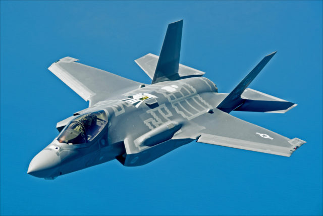 U.S. Air Force F-35A Lightning II Joint Strike Fighter pilots from the 58th Fighter Squadron, 33rd Fighter Wing, Eglin AFB, Fla., navigate their aircraft toward an Air Force Reserve KC-135 Stratotanker from the 336th Air Refueling Squadron, March ARB, Calif., May 16, 2013, off the coast of northwest Florida. The 33rd Fighter Wing is a joint graduate flying and maintenance training wing that trains Air Force, Marine, Navy and international partner operators and maintainers of the F-35 Lightning II. (U.S. Air Force photo by Master Sgt. John R. Nimmo, Sr./RELEASED)