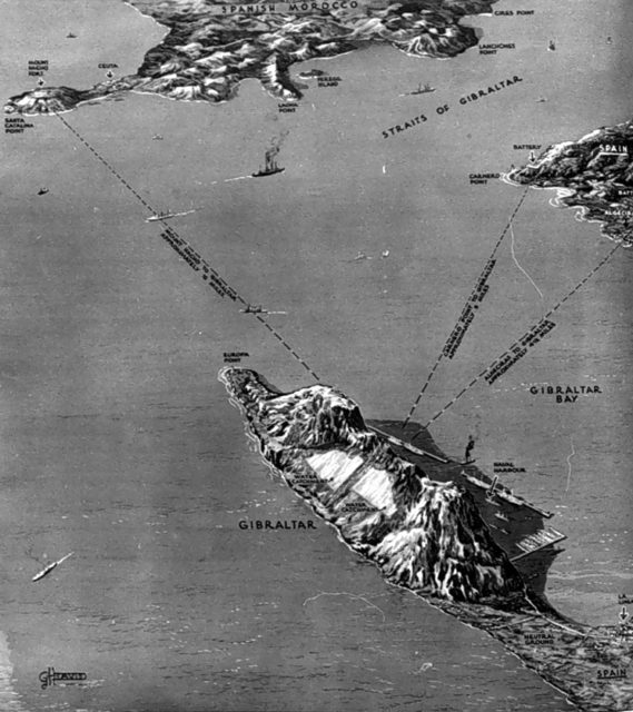 1939 map of the Strait of Gibraltar as published in The Illustrated London News. / Public Domain